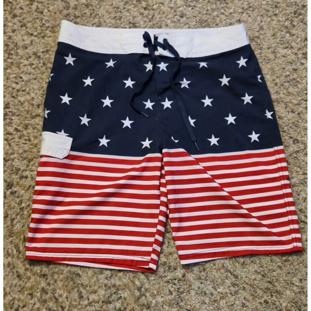 Carbon USA Flag Board Shorts Mens Size 32 Patriotic Red White Blue‎